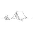 camping illustration with campfire continuous single line
