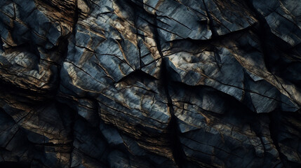 black and gold rock texture background. rough mountain surface with cracks. close-up. dark gray ston