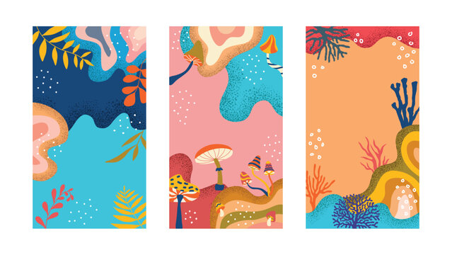 wonderland fantasy background illustration with decorative objects and editable color