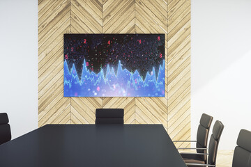 Aufkleber - Abstract statistics data hologram interface on presentation monitor in a modern boardroom, computing and analytics concept. 3D Rendering