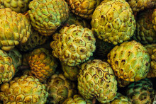 Lots Of Sugar Apple Or Custard Apple In Market, Ripe Exotic Tropical Fruits, Healthy Food, Diet And Vegetarian Nutrition