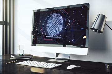 Aufkleber - Abstract creative fingerprint concept on modern laptop screen. 3D Rendering
