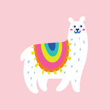 Fototapeta  - Cute funny llama cartoon character illustration. Hand drawn Scandinavian style flat design.