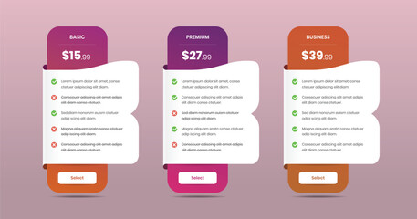 Wall Mural - modern professional business subscription pricing plans comparison with abstract gradient shapes