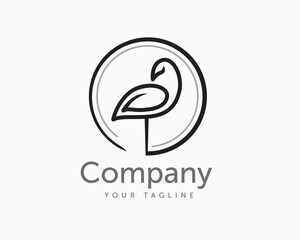 Poster - circle mono line art flamingo logo symbol design template illustration inspiration