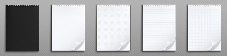 Poster - realistic set of notebook mockups isolated on transparent background. vector illustration of blank d