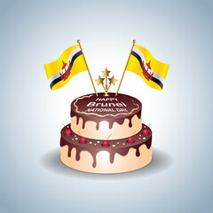 Wall Mural - Brunei National Day with a Cake .Vector Illustration