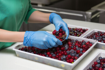 Wall Mural - hand ripe berry food sorting red harvest organic agriculture industry. Generative AI.