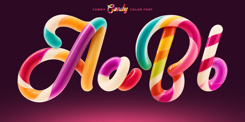 Fototapete - Set of colorful font made in shape of a sweet candy. Created using generative AI technology.