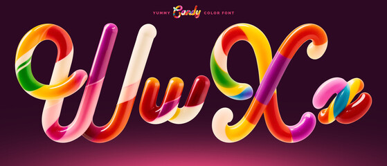 Fototapete - Set of colorful font made in shape of a sweet candy. Created using generative AI technology.