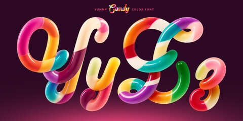 Fototapete - Set of colorful font made in shape of a sweet candy. Created using generative AI technology.