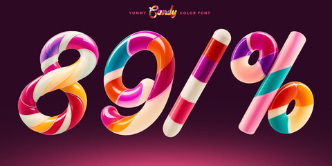 Poster - Set of colorful font made in shape of a sweet candy. Created using generative AI technology.