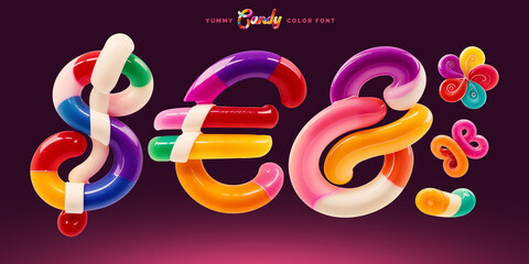 Fototapete - Set of colorful font made in shape of a sweet candy. Created using generative AI technology.