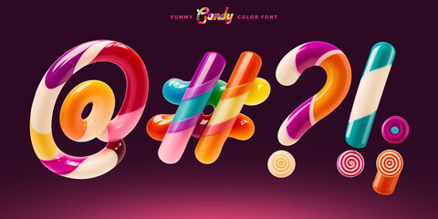 Poster - Set of colorful font made in shape of a sweet candy. Created using generative AI technology.