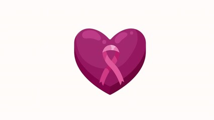 Wall Mural - breast cancer pink ribbon in heart animation