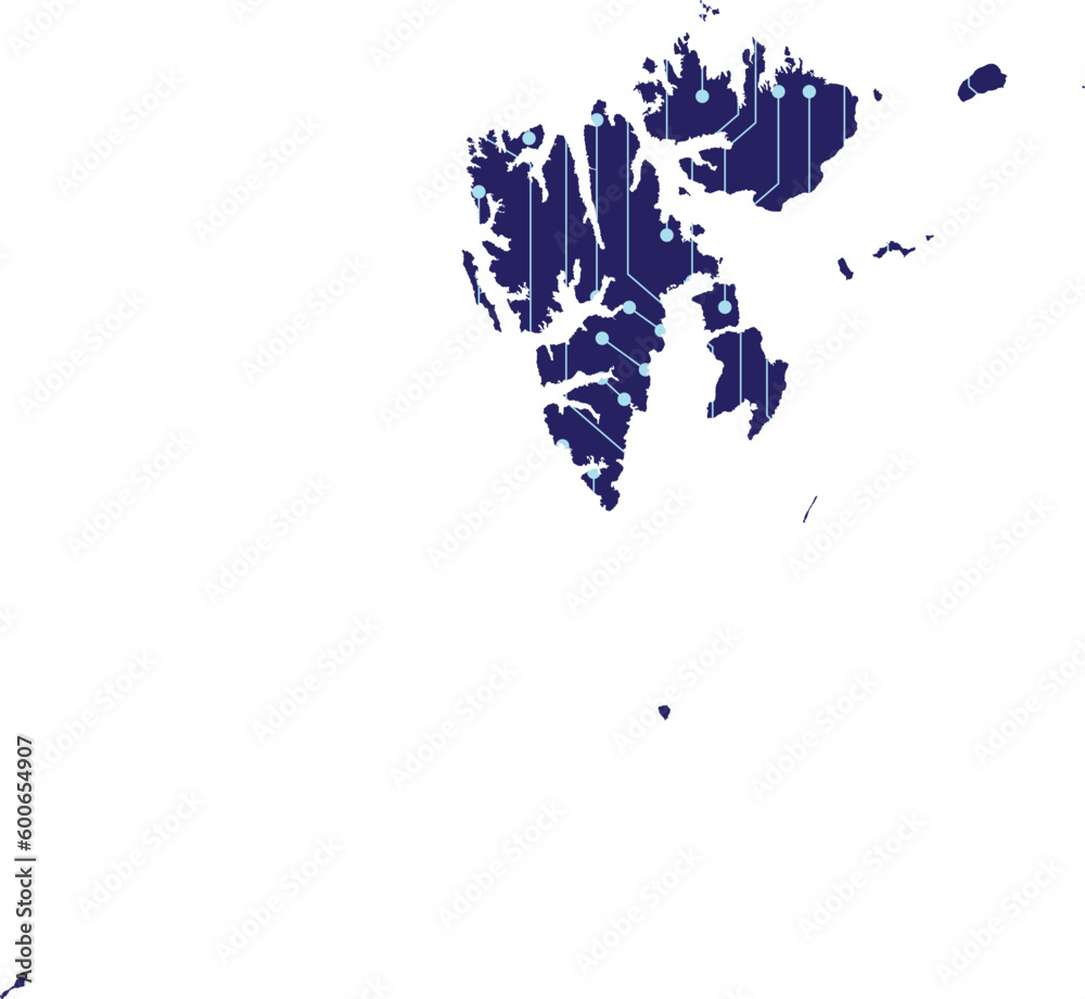 Map of Svalbard, network line,dot and structure on dark background with ...