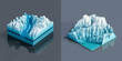 3D illustration voxels, Rocks, mountains and hills. Mountain peak iceberg.