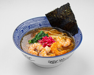 Poster - Portion of japanese ramen noodle soup with shrimp and nori