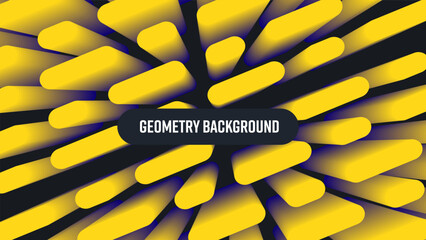 Poster - Vector diagonal illustration, symmetrical blend shapes, abstract graphic decor, gradient blue, yellow 3d elements on black backdrop.