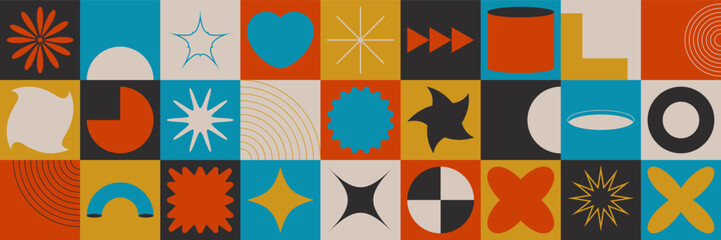 Wall Mural - Abstract geometric brutalism figures and shapes. Bauhaus retro design.