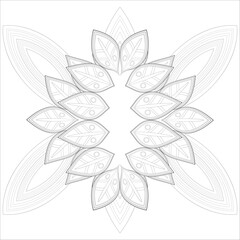 Wall Mural - Colouring Page for Adult for Fun and Relaxation. Hand Drawn Sketch for Adult Anti Stress. Decorative Abstract Flowers in Black Isolated on White Background.-vector