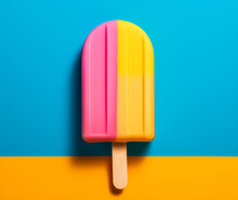 Creative Summer Concept Of Delicious Refreshing Snack, Frozen Dessert, Delicious Ice Cream. Pastel Delicious Vivid Colors Icy Sweet Ice Cream On A Stick. Illustration, Generative AI.