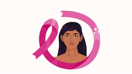 Canvas Print - breast cancer ribbon with woman animation