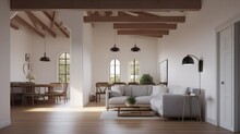 Stylish Bedroom. Modern Interior Design Background. Generative AI.
