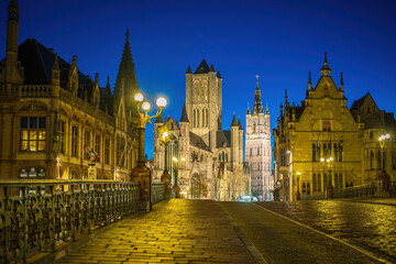 Wall Mural - View of  historic city of downtown Ghent, cityscape of Belgium