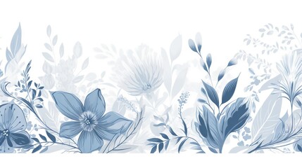  a blue and white floral background with leaves and flowers on a white background.  generative ai