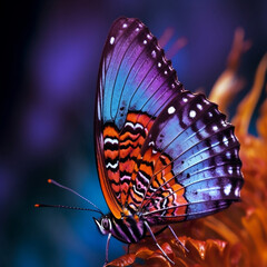  Beautiful Butterfly on flower Blue Orange Purple Black AI-Generated closeup shot with Blurr Background High Resolution 