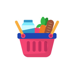Canvas Print - Shopping basket with bread, carrot and milk vector suitable for grocery illustration 