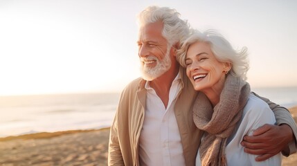 romantic senior couple by the ocean. affectionate elderly couple enjoying spending some quality time