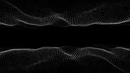 Poster - 3d dynamic double digital wave. Smart technology wave. Flow digital structure. Cyber technology background. 3D rendering.	