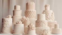  A Bunch Of Different Types Of Wedding Cakes On A Table.  Generative Ai