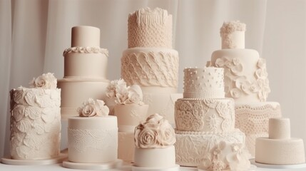 Wall Mural - a bunch of different types of wedding cakes on a table. generative ai