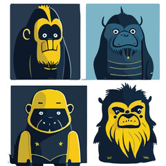 Wall Mural - Hand drawn vector abstract graphic cartoon illustrations cards set template with beauty cute minimalistic style wildlife Gorilla print set. Wild life Gorilla animal concept design art