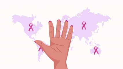 Canvas Print - breast cancer ribbon with earth planet animation