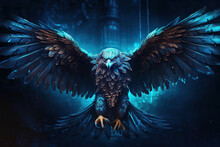 Majestic Blue Eagle With Spread Wings, Fantasy And Magical,  Generative AI