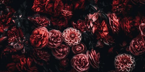 abstract flower flora background in dark tone color, generative ai