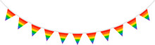 Celebration And Party Triangle Rainbow Flag. Pride Month Symbol. LGBT Flag. LGBTQ  Sign. LGBTQIA Parade Event. Colorful Shape Isolated.