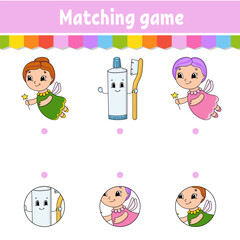 Canvas Print - Matching game for kids. Education developing worksheet. Draw a line. Activity page. cartoon character. Vector illustration.