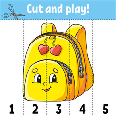 Wall Mural - Learning numbers 1-5. Cut and play. Education worksheet. Game for kids. Color activity page. Puzzle for children. Riddle for preschool. Cartoon style. Vector illustration.