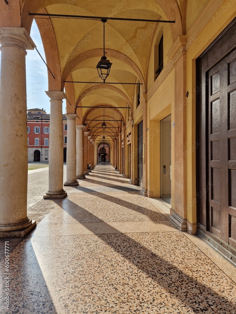 Old portico in Modena, Emilia-Romagna, Italy, Europe - pillars and ...