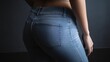 © QuietWord - close up beautiful fit healthy woman back view bottom wearing denim pants, Generative Ai