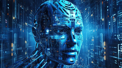 Artificial intelligence digital or in cyborg, modern robotic and cybernetic, concept, futuristic cyber human. Generative AI.