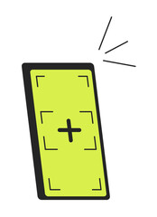 Fototapete - Taking photo with phone flat line color isolated vector object. Taking picture with cellphone. Editable clip art image on white background. Simple outline cartoon spot illustration for web design