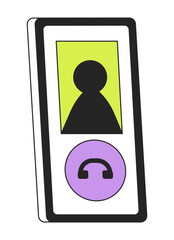 Fototapete - Phone display with decline button flat line color isolated vector object. Hang up call. Editable clip art image on white background. Simple outline cartoon spot illustration for web design