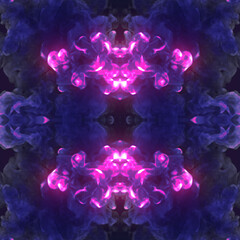 Poster - Highly realistic dark chemical smoke digital illustration. Kaleidoscopic pattern background. 3d rendering