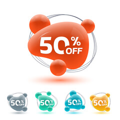Wall Mural - 50 percent price off. sale 3d badge, sticker or label. abstract shapes discount, promotion banner te